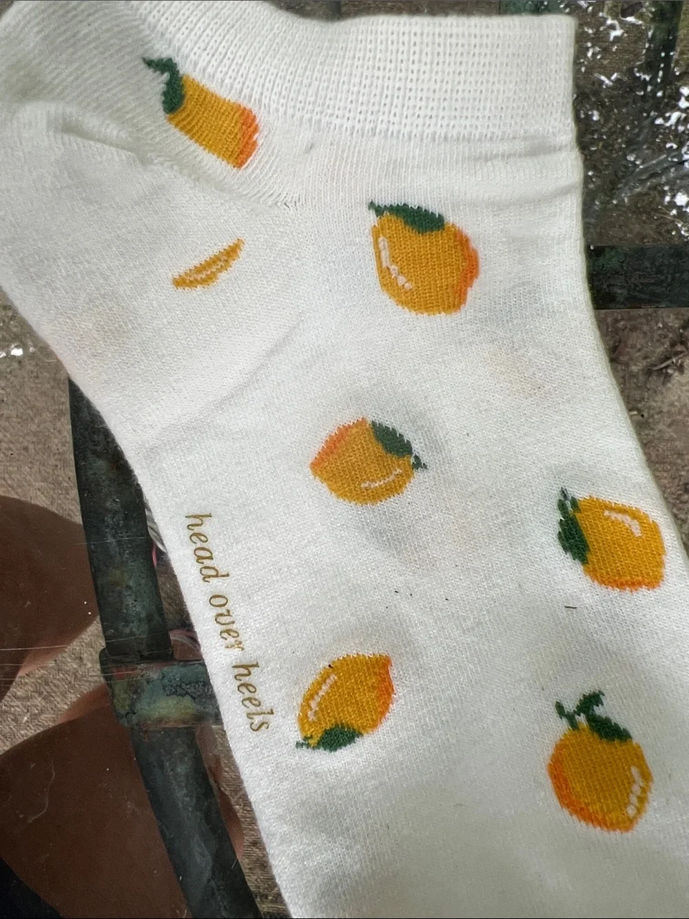 Head Over Heels Cream No-Show Socks with Yellow Fruit Motif